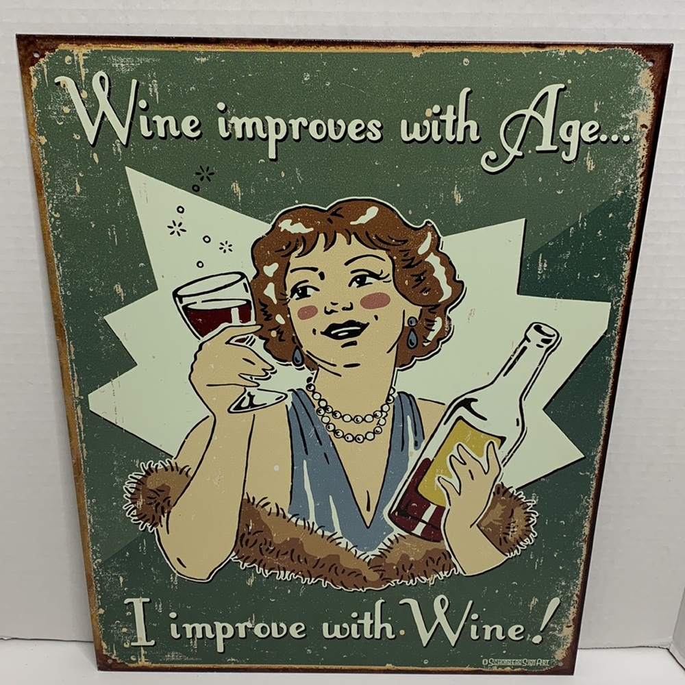 Schonberg Sign Art | Retro Heavy Tin Sign | Wine | Drinking Lady | Kitchen Bar - Picture 4 of 5